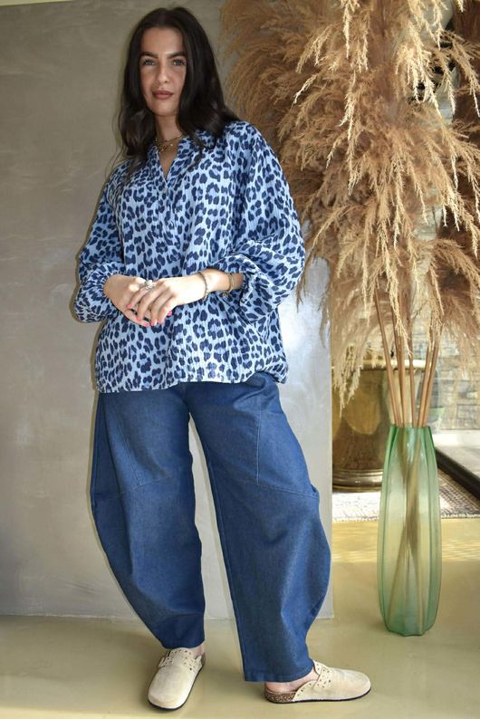  Zanzibar Pillow Cotton Hugh Shirt Celeste & Navy